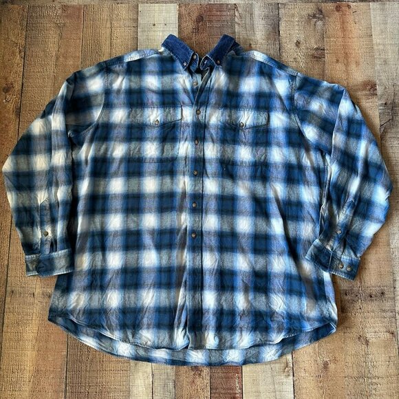 Panhandle Slim Rough Stock Mens Blue White Plaid Long Sleeve Button Down Shirt - Picture 1 of 10